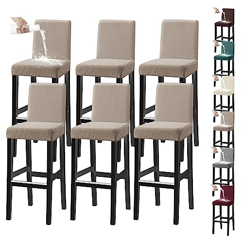 OwkHome wasserdichte Stretch-Barhocker-Bezüge, Elastische Hussen for Schutz Der Pub-Theke(Khaki 6pcs) von OwkHome