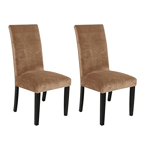 OwkHome wasserdichte Stuhlhussen Aus PU-Leder for Esszimmerstühle, 4er-Set, Abnehmbare Und Waschbare Schonbezüge(Khaki,2 Pieces) von OwkHome