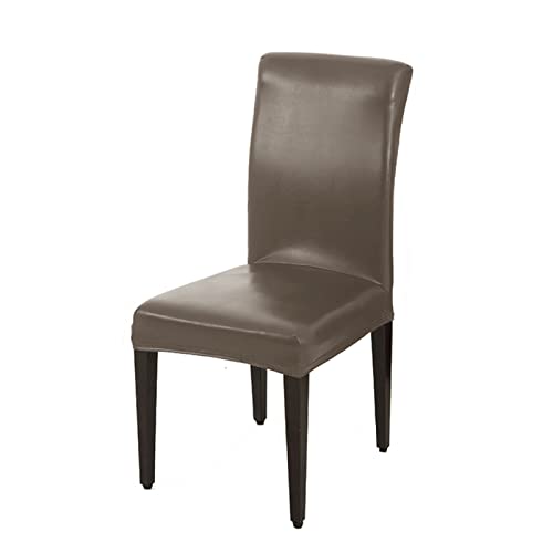 OwkHome wasserdichte Stuhlhussen Aus PU-Leder for Esszimmerstühle, 4er-Set, Ölbeständige Schonbezüge(Taupe,6PCS) von OwkHome