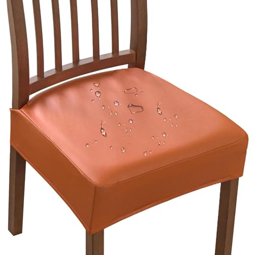 OwkHome wasserdichte Stuhlhussen Aus PU-Leder for Esszimmerstühle Mit Rutschfester Passform, Abnehmbarer Sitzschoner(Light Coffee,Set of 2) von OwkHome