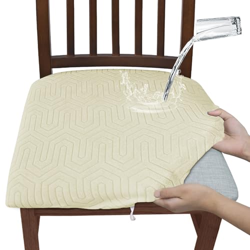 OwkHome wasserdichte Universelle Stuhlhussen for Esszimmerstühle, rutschfeste Sitzschoner for Die Küche(Beige,4 Pieces) von OwkHome