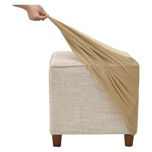 Plaid Ottoman Slipcover Square, Stretch Storage Bank Cover Mit Anti-Rutsch-Design(Khaki) von OwkHome