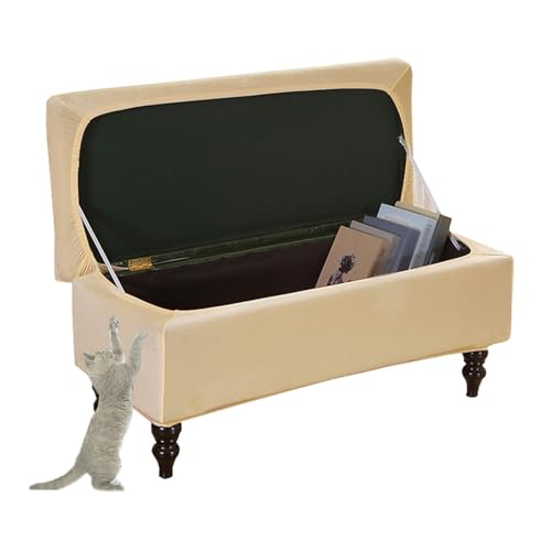 Samtbezug for Ottomane Mit Elastischem Rand for Sitzbank Mit Stauraum Und Fußhocker(Beige,Large) von OwkHome
