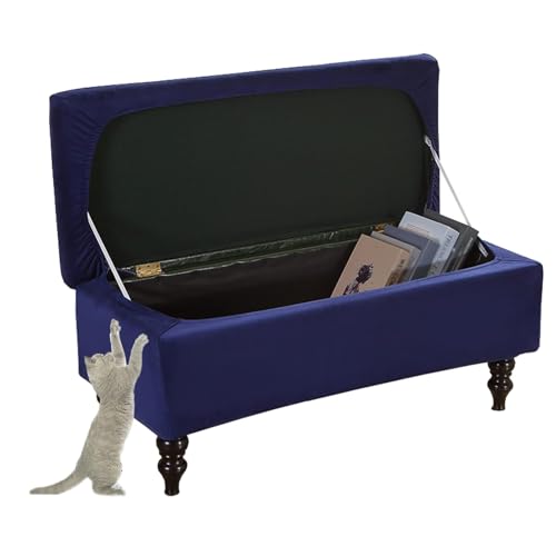 Samtbezug for Ottomane Mit Elastischem Rand for Sitzbank Mit Stauraum Und Fußhocker(Navy Blue,Medium) von OwkHome
