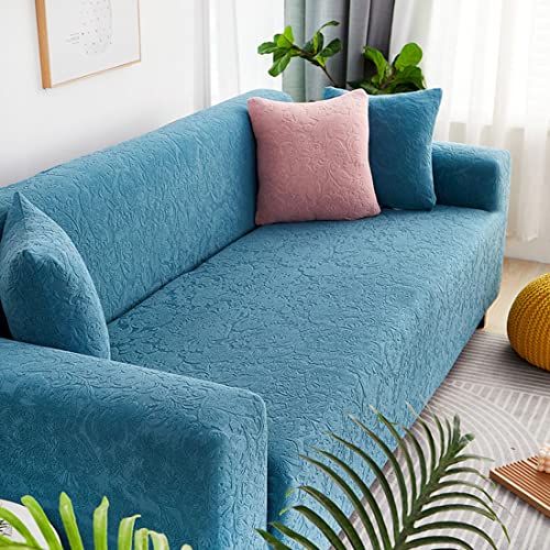 Solid Color Sofa Slipcovers Thick Soft Sofa Cover Universal Furniture Protector Durable Couch Covers with Elastic Bottom Great for Kids & Pets -Blue-4 Seater(235-310cm)(Dark Blue,1 Seater(90-140cm)) von OwkHome