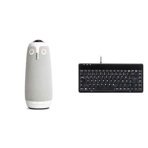 Owl Labs Meeting Owl 3 – 360-Grad & Perixx PERIBOARD-409 U Mini USB Tastatur Schnurgebunden - Kleines Praktisches Format - 1,80m Kabel - Klavierlack - QWERTZ Deutsches Layout von Owl Labs