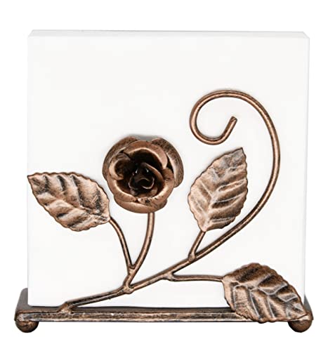 OwlGift Bronze Serviettenhalter - Rose Design Metall Serviettenaufbewahrung für Tische Moderne Serviette Organizer - Tissue Dispenser Perfekt für Outdoor Events - Dekorative Klar Cocktail Serviette von Owlgift