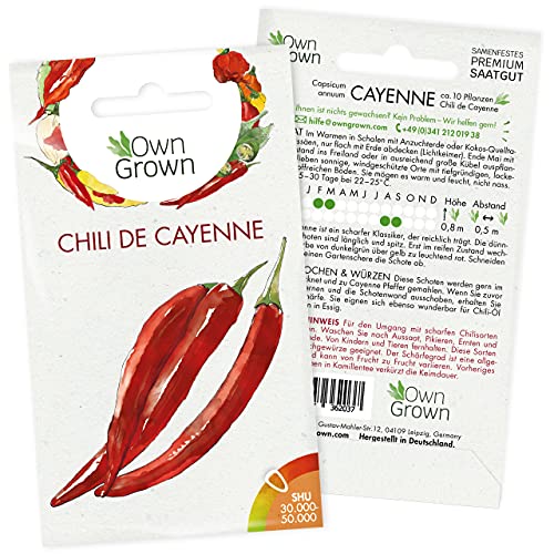 Chilisamen Chili de Cayenne: 5 Premium Cayenne Chili Samen zum Anbau von Chili Pflanzen für Balkon, Kübel und Garten – Cayenne Samen für frische Chilipflanzen – Chili Samen scharf von OwnGrown von OwnGrown