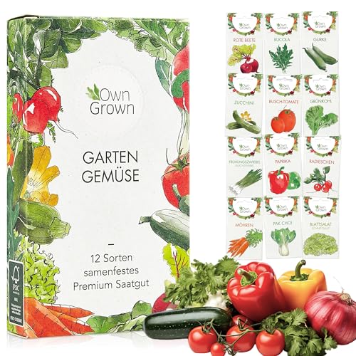 OwnGrown Gemüse Samen Set - 12 Pflanzensamen Sorten für Hochbeet und Garten - Praktische Box mit Gemüsesamen für den Anbau Frischer Ernte zu Hause - Ideal für Gartenliebhaber von OwnGrown