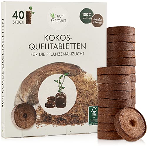 Kokos Quelltabletten mit Nährstoffen – 40 Stück, Kokoserde gepresst zur Pflanzen Anzucht ohne Pikieren, torffrei – Anzucht Erde Kokos von OwnGrown von OwnGrown