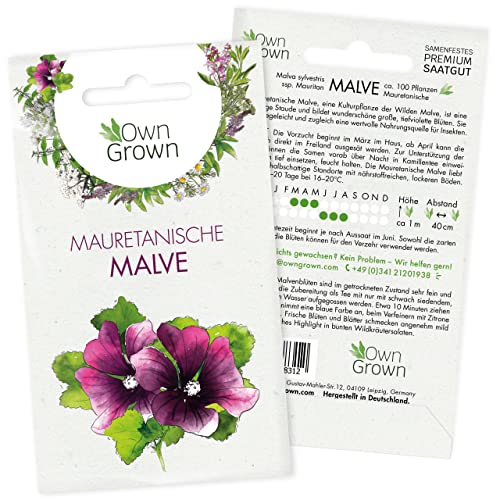 Mauretanische Malven Samen: Premium Malve Saatgut für die Anzucht von 100x Essbare Blumen – Essbare Blüten Samen, Blumensamen mehrjährig, Wildblumensamen – Heilkräuter Samen – OwnGrown Kräuter Samen von OwnGrown