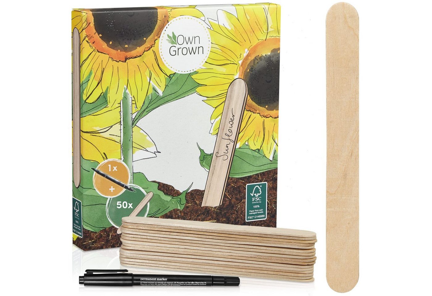 OwnGrown Gartenstecker 50x Pflanzschilder & Stift zum Beschriften: Premium Holz wetterfest Holz Rund von OwnGrown