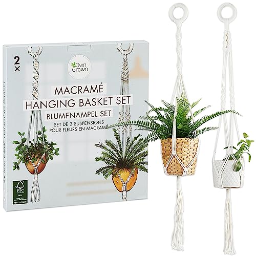 OwnGrown Makramee Blumenampel Set: 2X Blumentopf Hängeampel 95cm lang – Makramee Pflanzenhänger als Vintage Deko und Boho Deko Hängend – Makramee Deko für Blumenampel Innen – Blumentopf Hängend von OwnGrown