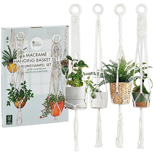 OwnGrown Makramee Blumenampel Set: 4X Blumentopf Hängeampel 95cm lang – Makramee Pflanzenhänger als Vintage Deko und Boho Deko Hängend – Makramee Deko für Blumenampel Innen – Blumentopf Hängend von OwnGrown