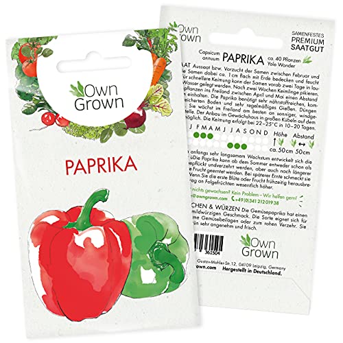 Paprika Samen: Premium Paprika Saatgut für die Anzucht von ca. 40 Paprika Pflanzen – Gemüse Samen für Garten und Hochbeet – Samen Gemüse – Gemüsepaprika – Samen Paprika – Gemüse Saatgut von OwnGrown von OwnGrown