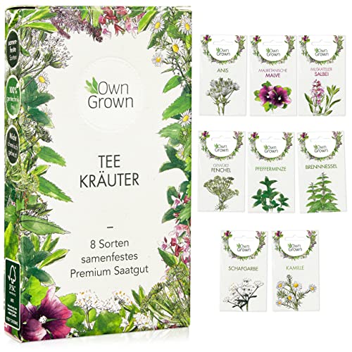 Tee Kräuter Samen Set: 8 Sorten Saatgut für Balkon und Garten – Pfefferminze, Kamille, Anis Samen, Brennnessel, Malve – Kräutersamen – Tee – Tee Box – OwnGrown Kräuter Tee Kräuter Samen Set: 8 Sorten Saatgut für Balkon und Garten – Pfefferminze, Kamille, Anis Samen, Brennnessel, Malve – Kräutersamen – Tee – Tee Box – OwnGrown Kräuter von OwnGrown
