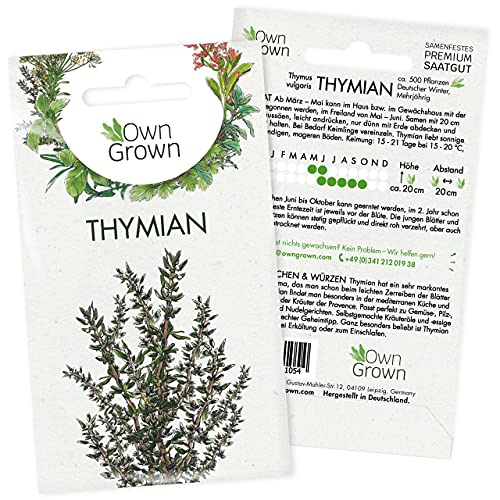 Thymian Samen: Premium Kräuter Samen zur Anzucht von ca. 500 Thymian Pflanzen – Der Duft der Thymian Pflanze im Hochbeet, Balkon oder Garten – Kräuter Saatgut für schöne Kräuter Pflanzen von OwnGrown von OwnGrown