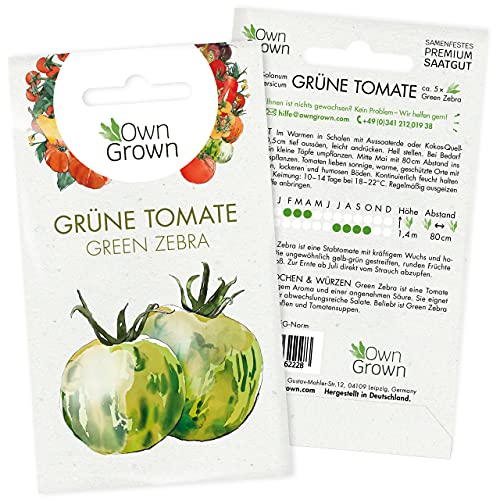 Tomaten Samen Green Zebra: Premium Saatgut Grüne Tomaten zum einfachen Anbau von Tomatenpflanzen für Balkon und Garten – 5 Grüne Tomatensamen alte Sorten – Köstliche Salattomate von OwnGrown von OwnGrown