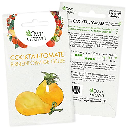 Tomaten Samen Yellow Pearshaped: Birnenförmige Gelbe Minitomate – Cocktailtomaten Samen zum Anbau von Tomatenpflanzen für Balkon und Garten – Köstliche Birnentomate – 5 Gemüse Samen von OwnGrown von OwnGrown