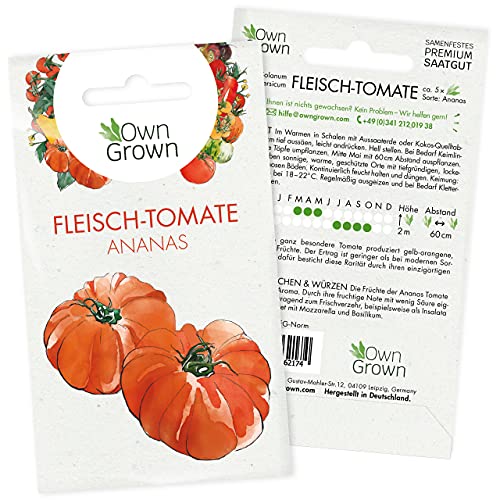 Tomatensamen Fleischtomate Ananas: Ananas Tomaten Samen zum einfachen Anbau von Tomatenpflanzen, Gelbe Tomaten zur Anzucht für Balkon und Garten, Alte Tomatensorten Samen – 5 Gemüse Samen von OwnGrown von OwnGrown