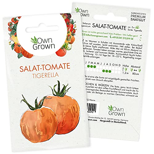 Tomatensamen Gestreifte Salattomate Tigerella: Premium Tomaten Samen zum einfachen Anbau von Tomatenpflanzen, Alte Tomatensorten Samen Tigerella für Balkon und Garten – 5 Gemüse Samen von OwnGrown von OwnGrown