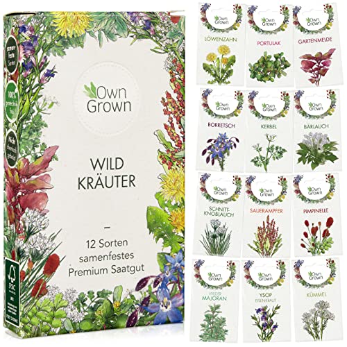 Wildkräuter Samen Set: 12 Sorten Wildkräuter Saatgut für Balkon u. Garten – Bärlauch Samen, Portulak Samen, Schnittknoblauch Samen, Sauerampfer Samen, Löwenzahn Samen – Kräuter Samen, OwnGrown Kräuter von OwnGrown