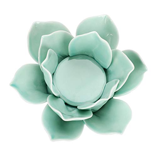 OwnMy 11,4 cm Keramik Lotus Blume Teelichthalter Blütenblätter Kerzenhalter Votivblume Teelicht mit Geschenkbox für Home Decor Hochzeit Party (grün) von OwnMy