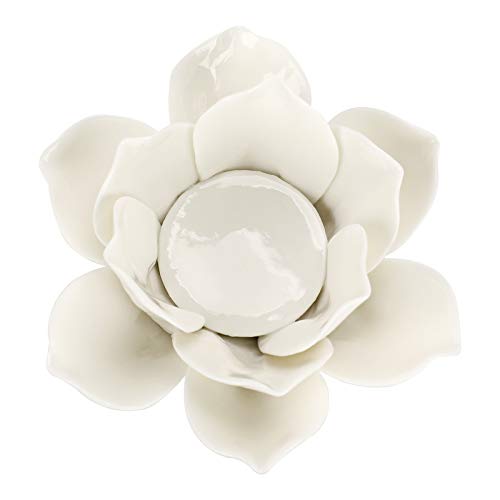 OwnMy 11,4 cm Keramik Lotus Blume Teelichthalter Blütenblätter Kerzenhalter Votivblume Teelicht mit Geschenkbox für Home Decor Hochzeit Party (weiß) von OwnMy