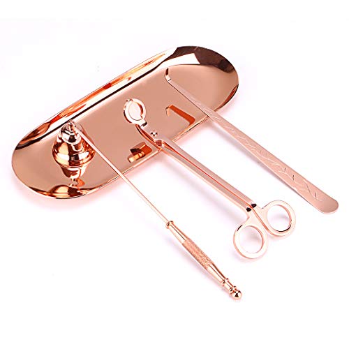 OwnMy 4-in-1 Kerzen-Zubehör-Set – Kerzendochtschneider, Kerzendocht-Schöpfer, Kerzendochtlöcher, Ablageschale, Kerzenpflege-Werkzeug, Geschenk für Kerzenliebhaber (Roségold) von OwnMy