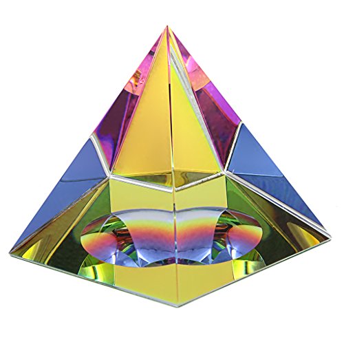OwnMy Kristall-Pyramide, schillernde Sonnenfänger, Kristallprisma, Regenbogenfarben, Prisma, Schreibtischdekoration, Glas, Pyramide mit Geschenkbox für Dekoration, Geschenkkollektion (80 mm) von OwnMy