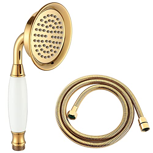 Ownace Goldfarbener viktorianischer Duschkopf und 140 cm Schlauch-Set, traditionelles Messing und Keramik, Telefon-Handbrause für Badezimmer Ownace Goldfarbener viktorianischer Duschkopf und 140 cm Schlauch-Set, traditionelles Messing und Keramik, Telefon-Handbrause für Badezimmer von Ownace