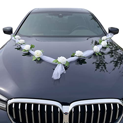 Autoschmuck Hochzeit Dekoration Autoschmuck Auto Hochzeit Deko Auto Wedding Deko Hochzeit Car Deko Girlande Weiß (#1) von Ownant