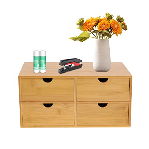 Schubladenbox 4 Schubladen Schreibtisch-Organizer aus Bambus Mini-Tisch-Bastelbox Mini Kommode Kosmetik Organizer 33 * 19 * 16cm von Owneed