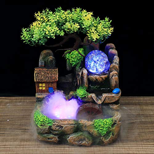 Zimmerbrunnen mit Nebel Tischbrunnen Wasserfall LED Tisch Zimmer Wasser Farbwechsel Springbrunnen Wasserspiel Geschenk für Schlafzimmer Wohnzimmer Studie von Owneed