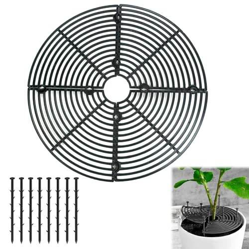 Blumentopf Abdeckung 30 cm mit Pflanzenschutzgitter und Tiefen Pfählen - Schneidbare Blumentopf Gitter in Schwarz für effektiven Schutz vor Graben von Katzen und neugierigen Kindern von Ownkim