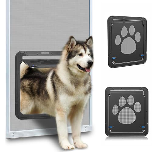 Ownpets Hundeklappe, Magnetische Hundetür mit automatische verschließbare Fliegengitter, Haustierklappe Schwarz, für Hunde & Katze, Innenmaße 36x30,5x1,25, Groß von Ownpets