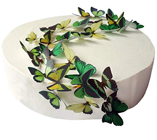 48 x vorgeschnittene, schöne grüne Schmetterlinge, essbares Oblatenpapier, vorgestanzt, für Cupcakes, Kuchen, Desserts, Geburtstagsparty, Hochzeit, Dekorationen (klein) von Anglesit Butterflies