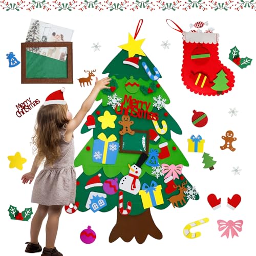 Oxdigi Filz Weihnachtsbaum für Kinder, 31+2 Ornamente mit Weihnachtsstrumpf, Bilderrahmen, Perfekte Weihnachtsdekoration für Türen, Fenster, Kinderzimmer, Hängende Dekoration DIY Geschenke von Oxdigi