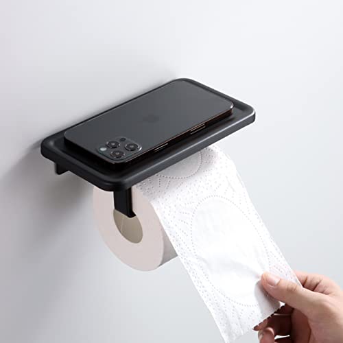 Oxdigi Toilettenpapierhalter mit ablage,Klopapierhalter ohne Bohren,Selbstklebend Klorollenhalter für Badezimmer, WC Papier Halterung,Aluminium, Schwarz von Oxdigi