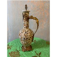 Antike Jugendstil-Karaffe Aus Porzellan Und Bronze von Oxend