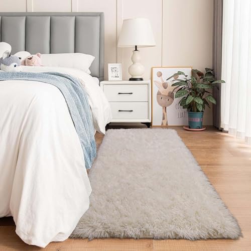 Oxford Homeware Teppiche Wohnzimmer - Flauschige Creme Bereich Teppiche für Schlafzimmer Flur Läufer Teppich 60 x 220 cm rutschfest - Moderner Superweicher Teppich Waschbar Bodenteppiche von Oxford Homeware
