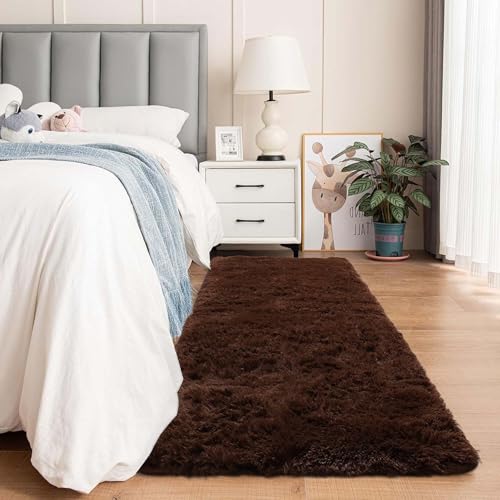 Oxford Homeware Teppiche Wohnzimmer - Flauschige braune Teppiche für Schlafzimmer Flur Läufer 60 x 220 cm rutschfest - Moderner Superweicher Teppich waschbar Bodenteppiche von Oxford Homeware