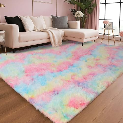 Oxford Homeware Teppiche für Wohnzimmer, 120 x 170 cm, flauschig, zottelig, Regenbogen-Teppiche für Schlafzimmer, Lounge, superweich, rutschfest, waschbar, moderne Bodenteppiche, Nachttisch für Oxford Homeware Teppiche für Wohnzimmer, 120 x 170 cm, flauschig, zottelig, Regenbogen-Teppiche für Schlafzimmer, Lounge, superweich, rutschfest, waschbar, moderne Bodenteppiche, Nachttisch für von Oxford Homeware