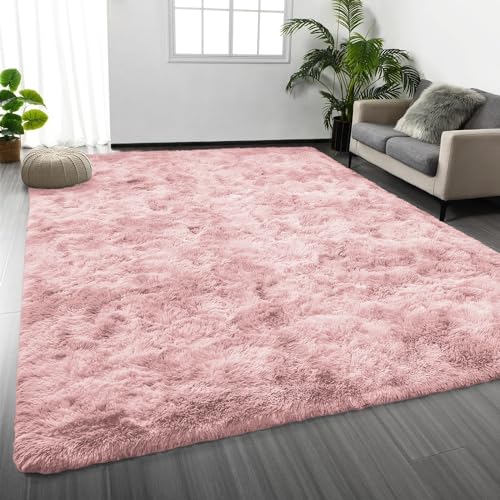Oxford Homeware Teppiche für Wohnzimmer, groß, 160 x 230 cm, rosa Teppiche für Schlafzimmer, Lounge, superweich, rutschfest, waschbar, moderne Bodenteppiche für den Nachttisch von Oxford Homeware