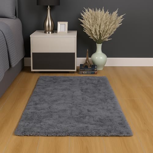 Oxford Homeware Teppiche für Wohnzimmer, klein, 50 x 80 cm, flauschig, zottelig, grau, für Schlafzimmer, Lounge, superweich, rutschfest, waschbar, moderne Bodenteppiche, Bettvorleger für Kinderzimmer Oxford Homeware Teppiche für Wohnzimmer, klein, 50 x 80 cm, flauschig, zottelig, grau, für Schlafzimmer, Lounge, superweich, rutschfest, waschbar, moderne Bodenteppiche, Bettvorleger für Kinderzimmer von Oxford Homeware