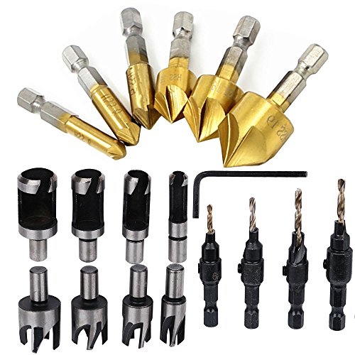 OxoxO 90 degree Countersink Drill Bit Set with Countersink Drill Bit Set with Quick Change Hex Shank, 8 pcs Wood Plug Cutter Cutting Tool Drill Bit Set OxoxO 90 degree Countersink Drill Bit Set with Countersink Drill Bit Set with Quick Change Hex Shank, 8 pcs Wood Plug Cutter Cutting Tool Drill Bit Set von OxoxO