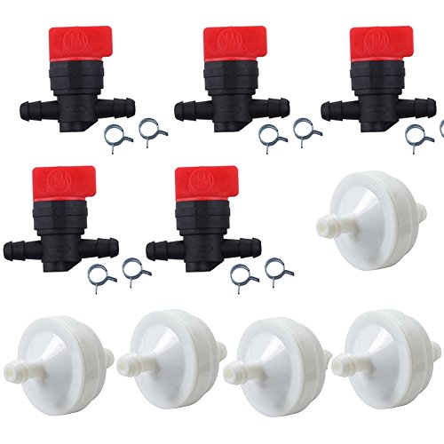 OxoxO Fuel Filter with 1/4" Inline Gas Fuel Cut Off Shut Off Valve 493960 494768 698183 Compatible with Briggs & Stratton Lawn Mower Compatible with 394358 394358S 5098H 5098K (5 Pack) von OxoxO