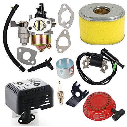 OxoxO Vergaser-Kit mit Luftfilter Zündspule Rückzugstarter Compatible with Honda GX140 GX160 GX200 5,5 PS 6,5 PS Motorteile + EX35 Auspuffschalldämpfer mit Hitzeschild von OxoxO