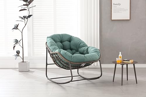 Outdoor Rattan Rocking Chair,Padded Cushion Rocker Recliner Chair Outdoor for Front Porch, Living Room, Patio, Garden (Green) von Oxtao