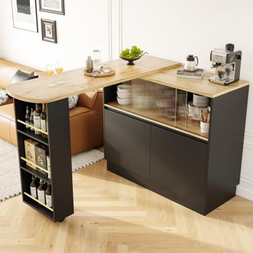Um 360° drehbare Essbar (Hauptkörper 90 x 45 x 100), modernes, einfaches, multifunktionales, drehbares Sideboard mit Ablageflächen und Glas, geeignet für Küchen und Restaurants (Schwarz, 90x45x100CM) von Oxtao